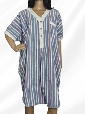 OH! Striped Pajama Nightgown One Size Fits All Pocket Gently Used